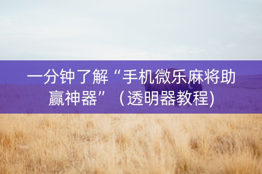 一分钟了解“手机微乐麻将助赢神器”（透明器教程)