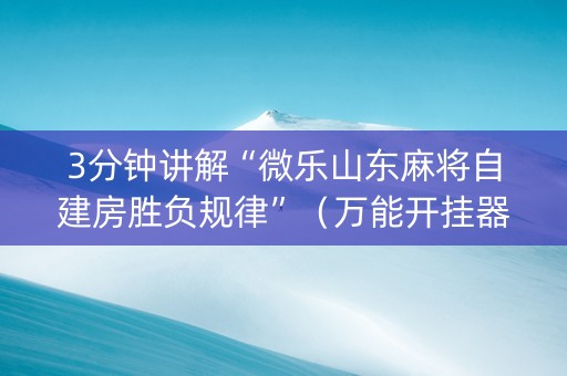 3分钟讲解“微乐山东麻将自建房胜负规律”（万能开挂器)