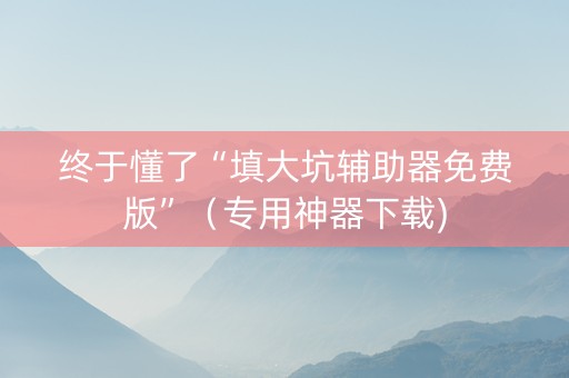终于懂了“填大坑辅助器免费版”（专用神器下载)