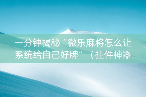 一分钟揭秘“微乐麻将怎么让系统给自己好牌”（挂件神器)