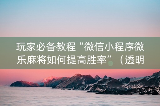 玩家必备教程“微信小程序微乐麻将如何提高胜率”（透明挂辅助器)