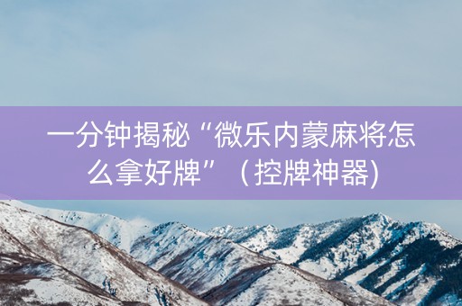 一分钟揭秘“微乐内蒙麻将怎么拿好牌”（控牌神器)