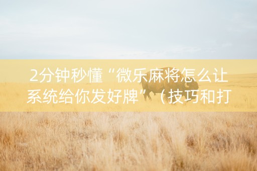 2分钟秒懂“微乐麻将怎么让系统给你发好牌”（技巧和打好牌方法)