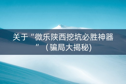 关于“微乐陕西挖坑必胜神器”（骗局大揭秘)