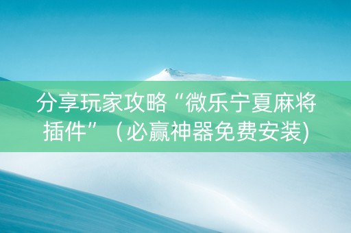 分享玩家攻略“微乐宁夏麻将插件”（必赢神器免费安装)