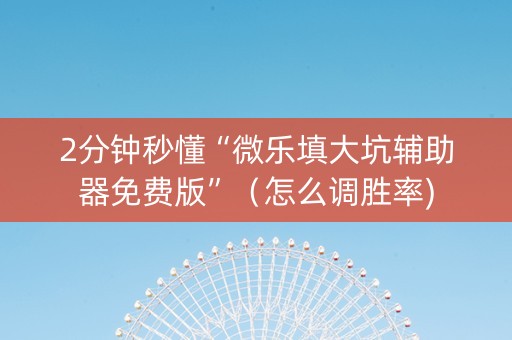 2分钟秒懂“微乐填大坑辅助器免费版”（怎么调胜率)