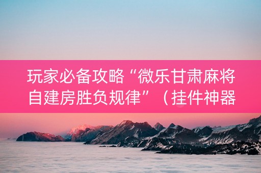 玩家必备攻略“微乐甘肃麻将自建房胜负规律”（挂件神器)