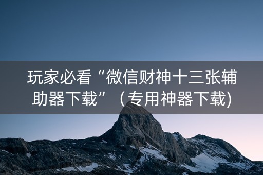 玩家必看“微信财神十三张辅助器下载”（专用神器下载)