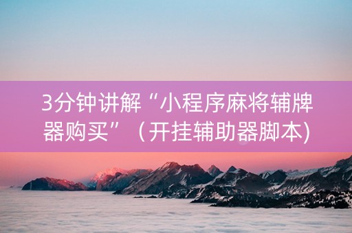3分钟讲解“小程序麻将辅牌器购买”（开挂辅助器脚本)