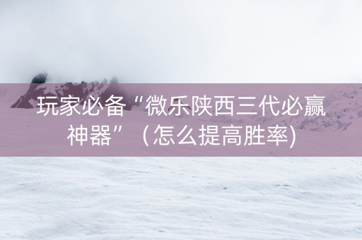 玩家必备“微乐陕西三代必赢神器”（怎么提高胜率)