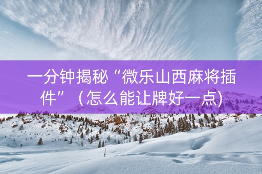 一分钟揭秘“微乐山西麻将插件”（怎么能让牌好一点)