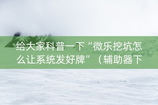 给大家科普一下“微乐挖坑怎么让系统发好牌”（辅助器下载)