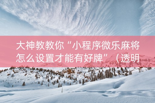 大神教教你“小程序微乐麻将怎么设置才能有好牌”（透明器教程)