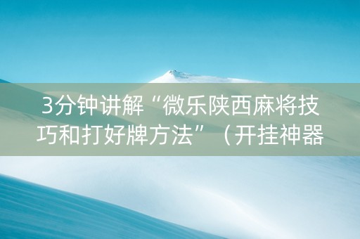 3分钟讲解“微乐陕西麻将技巧和打好牌方法”（开挂神器下载)