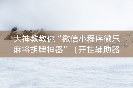 大神教教你“微信小程序微乐麻将胡牌神器”（开挂辅助器插件)