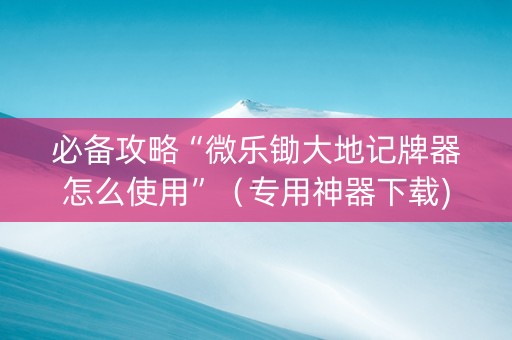 必备攻略“微乐锄大地记牌器怎么使用”（专用神器下载)