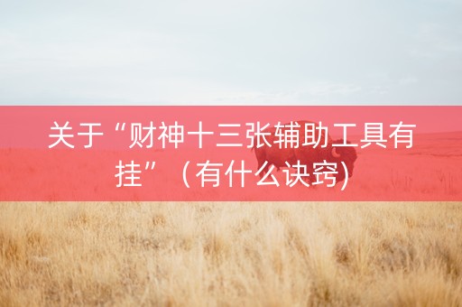 关于“财神十三张辅助工具有挂”（有什么诀窍)