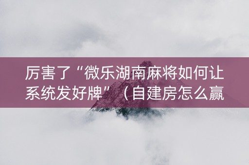 厉害了“微乐湖南麻将如何让系统发好牌”（自建房怎么赢)