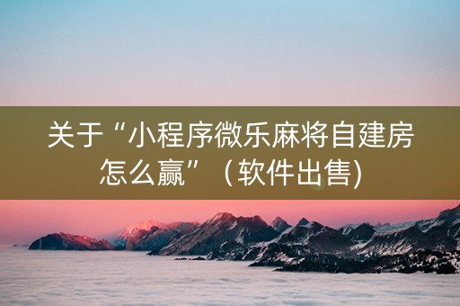 关于“小程序微乐麻将自建房怎么赢”（软件出售)