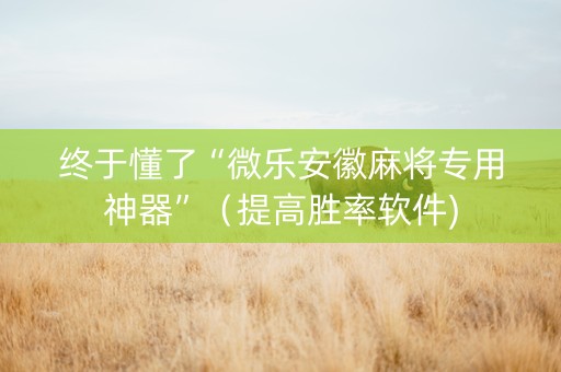 终于懂了“微乐安徽麻将专用神器”（提高胜率软件)