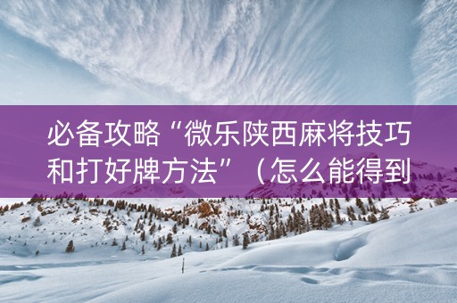 必备攻略“微乐陕西麻将技巧和打好牌方法”（怎么能得到好牌)