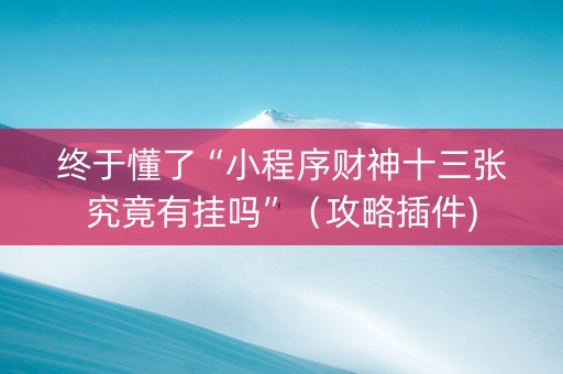 终于懂了“小程序财神十三张究竟有挂吗”（攻略插件)