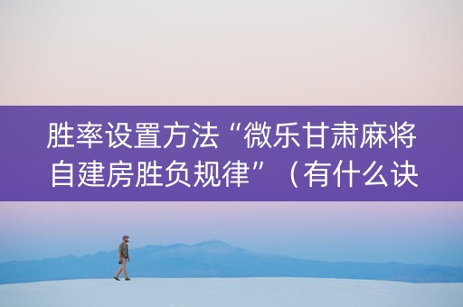 胜率设置方法“微乐甘肃麻将自建房胜负规律”（有什么诀窍)