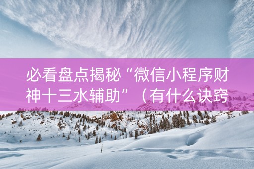必看盘点揭秘“微信小程序财神十三水辅助”（有什么诀窍)