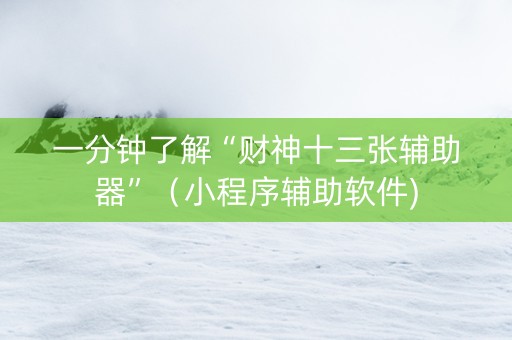 一分钟了解“财神十三张辅助器”（小程序辅助软件)