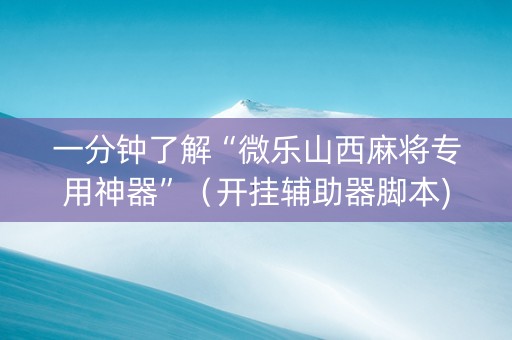 一分钟了解“微乐山西麻将专用神器”（开挂辅助器脚本)