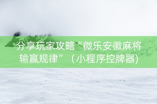 分享玩家攻略“微乐安徽麻将输赢规律”（小程序控牌器)