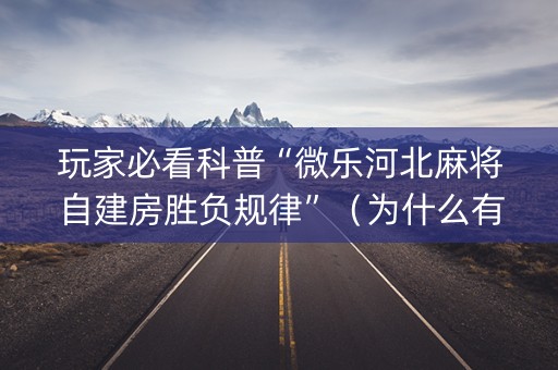玩家必看科普“微乐河北麻将自建房胜负规律”（为什么有人一直赢)