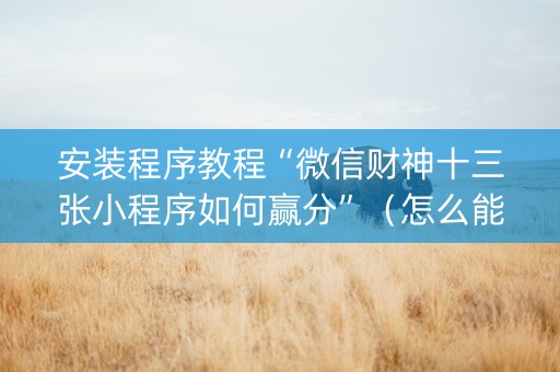 安装程序教程“微信财神十三张小程序如何赢分”（怎么能调好牌)