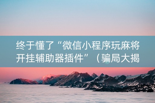 终于懂了“微信小程序玩麻将开挂辅助器插件”（骗局大揭秘)