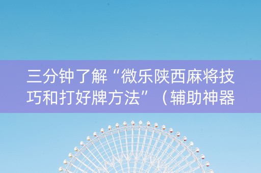 三分钟了解“微乐陕西麻将技巧和打好牌方法”（辅助神器免费)