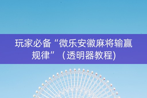 玩家必备“微乐安徽麻将输赢规律”（透明器教程)