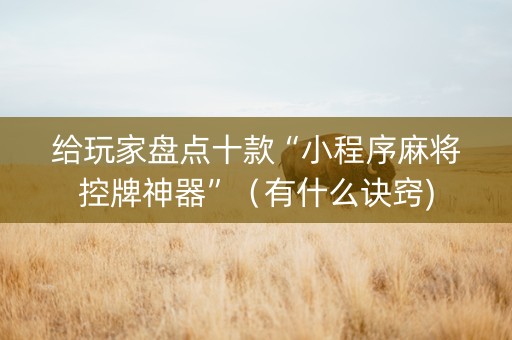 给玩家盘点十款“小程序麻将控牌神器”（有什么诀窍)