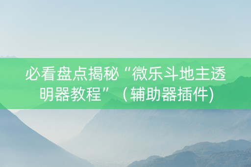必看盘点揭秘“微乐斗地主透明器教程”（辅助器插件)