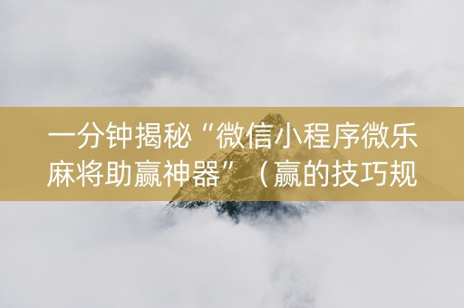 一分钟揭秘“微信小程序微乐麻将助赢神器”（赢的技巧规律)