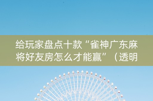 给玩家盘点十款“雀神广东麻将好友房怎么才能赢”（透明器教程)
