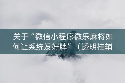 关于“微信小程序微乐麻将如何让系统发好牌”（透明挂辅助器)