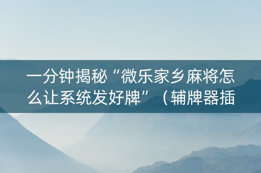 一分钟揭秘“微乐家乡麻将怎么让系统发好牌”（辅牌器插件购买)