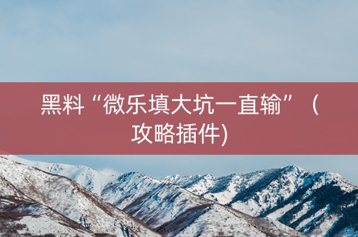 黑料“微乐填大坑一直输”（攻略插件)