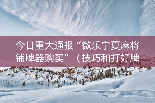 今日重大通报“微乐宁夏麻将铺牌器购买”（技巧和打好牌方法)