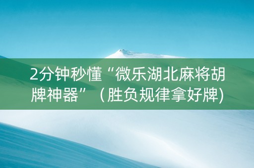 2分钟秒懂“微乐湖北麻将胡牌神器”（胜负规律拿好牌)