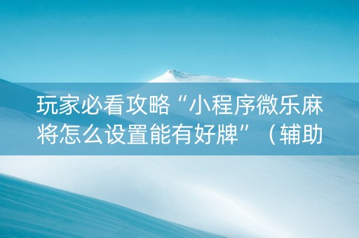 玩家必看攻略“小程序微乐麻将怎么设置能有好牌”（辅助器通用版)