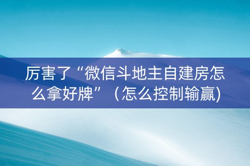 厉害了“微信斗地主自建房怎么拿好牌”（怎么控制输赢)