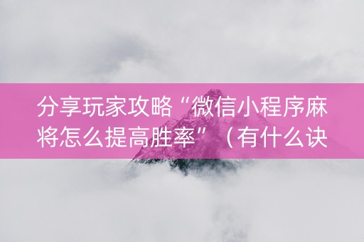 分享玩家攻略“微信小程序麻将怎么提高胜率”（有什么诀窍)