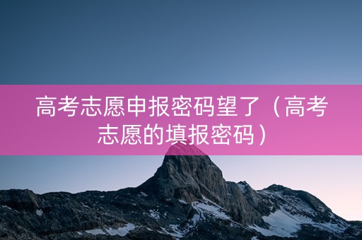 高考志愿申报密码望了（高考志愿的填报密码）