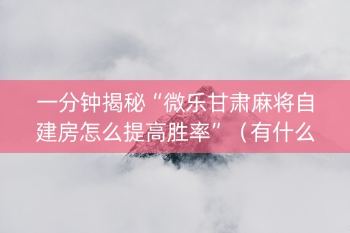 一分钟揭秘“微乐甘肃麻将自建房怎么提高胜率”（有什么诀窍)